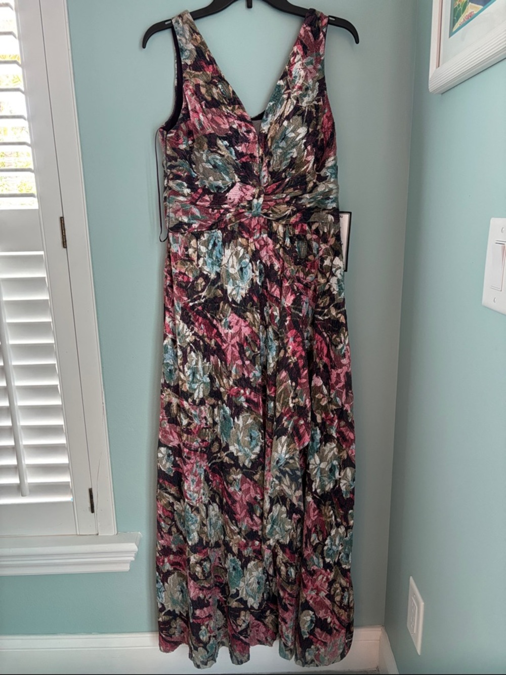 R&M Richards Metalic Floral Dress Printed Maxi Dress. Size 10 NWT